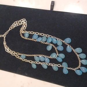 Women's silver tone layered two strand necklace green beads adjustable EUC
